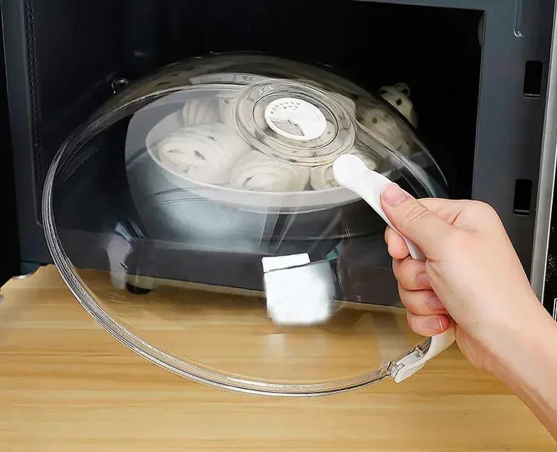Microwave Food Splash Guard High Temperature Resistant Food Heating Cover with Steam Vent and Handle Transparent Plate Cover