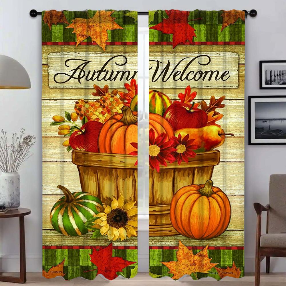 Light Blocking Anti Mosquito Curtains Pumpkin Sunflower Print Curtain Room Panel Tulle Bedroom Halloween Decoration Set Of 2 Made Polyester Washable