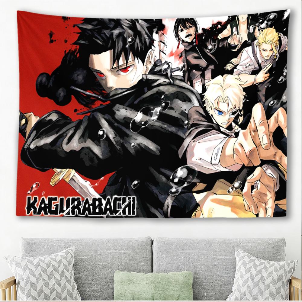 Kagurabachi Anime Tapestry Main Characters Group Print Wall Hanging, Japanese Shonen Manga Aesthetic Background Cloth