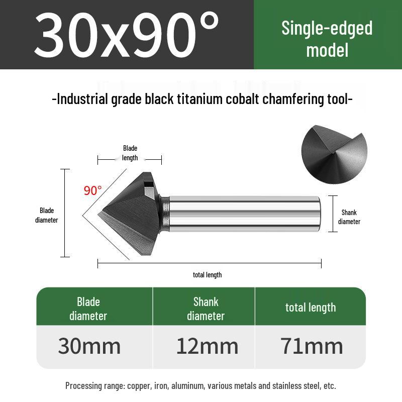 Cobalt Titanium-Plated Chamfering Drill for Stainless Steel - Single/Triple-Edge Countersink & Deburring Tool.
