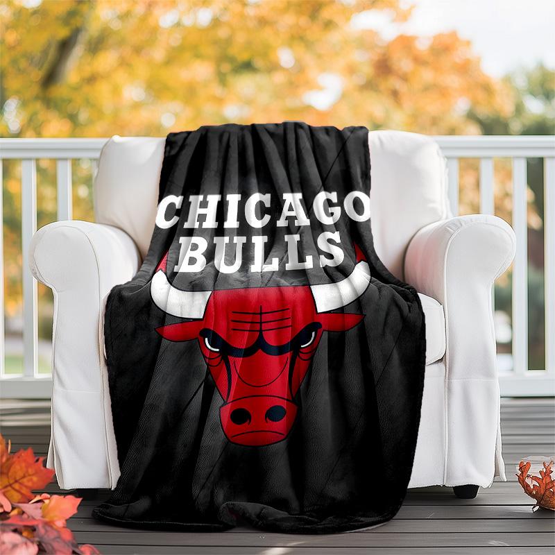 1 szt. Koc tematyczny Chicago Bulls - Nadruk cyfrowy, Poliester, Przytulny na wszystkie pory roku, Idealny na zewnątrz i w podróży
