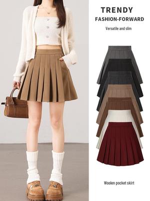 2025 Herbst/Winter College-Stil Hohe Taille Wolle Faltenrock