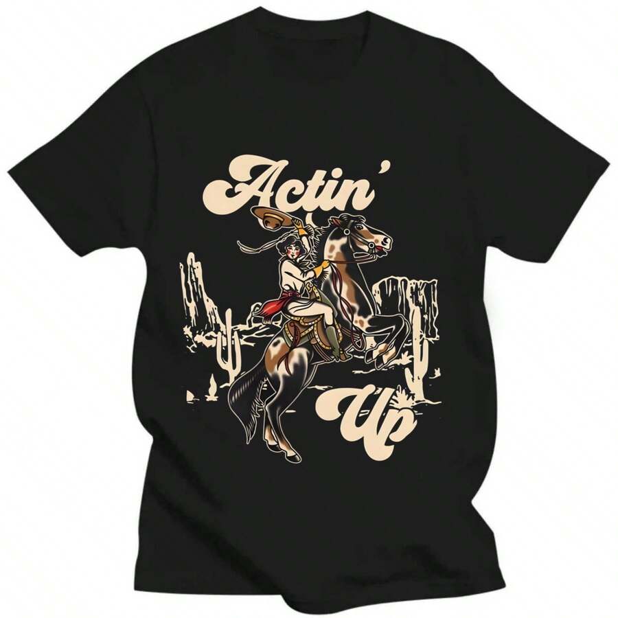 Cowgirl Horse Design Unisex TShirt Trendy Graphic Gift for Her and Him S