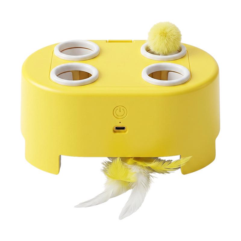 3-in-1 Smart Cat Toy: Cheese House Turntable with Whack-a-Mole and Feather Teaser for Boredom Relief