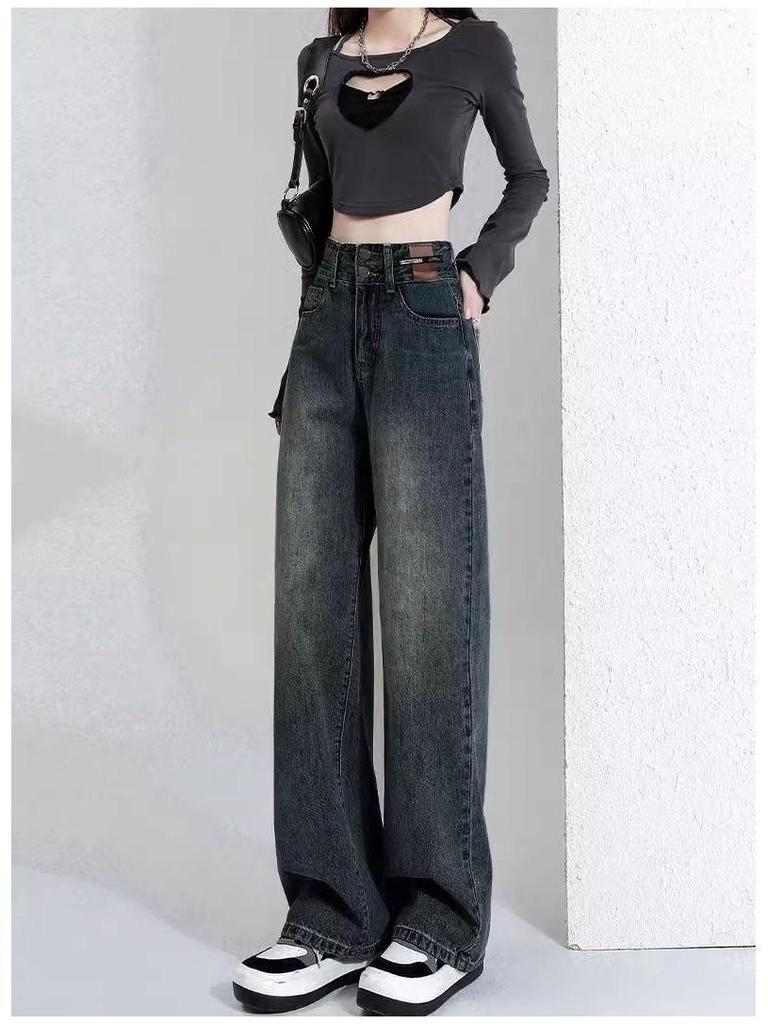 Women's Fleece-Lined Wide-Leg Jeans: New 2024 Autumn/Winter Petite Style, Thickened and Straight-Leg Design.