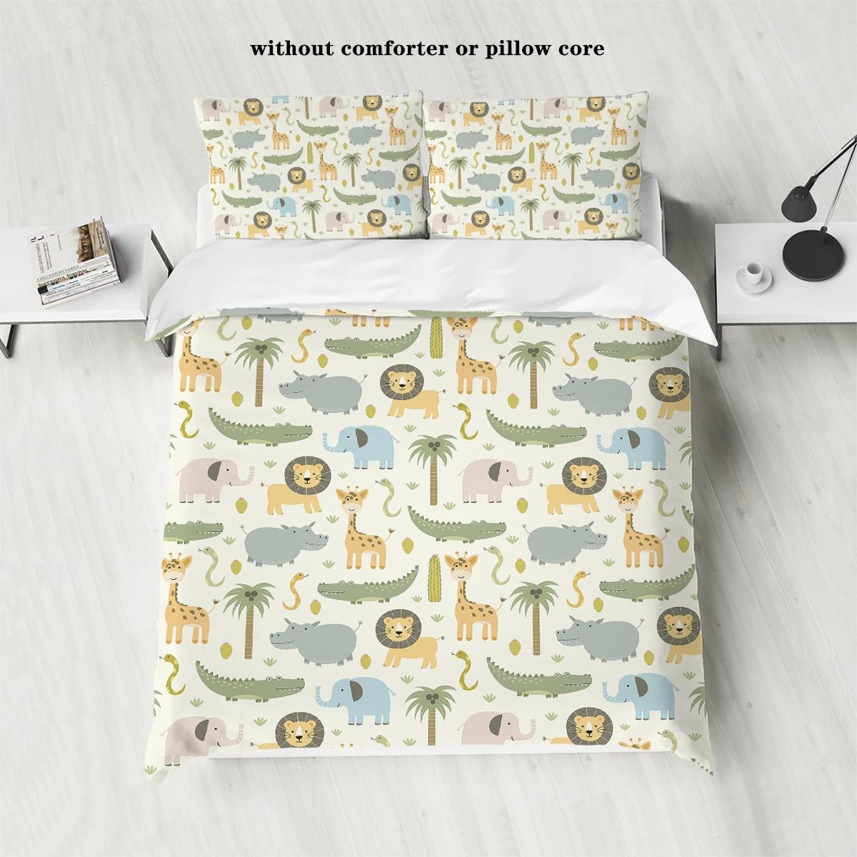 

3-piece down duvet cover set with cartoon dinosaur lion pattern print (1 duvet cover+2 pillowcases no core) soft bedding set EU Twin(135x200cm)