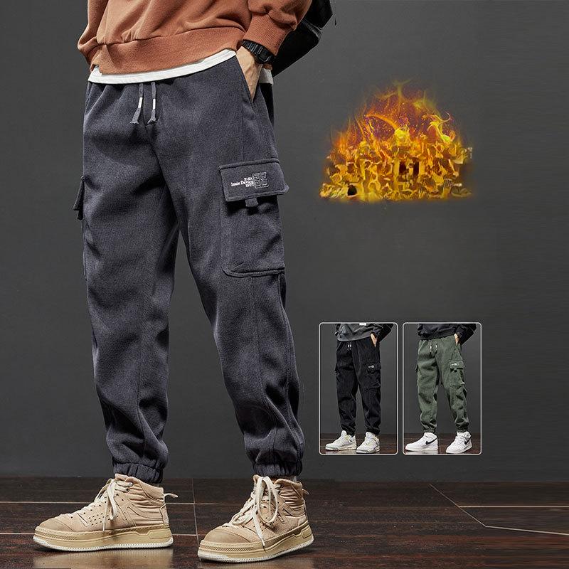 Vinter Nye Herre Fleece Kordfløyel Myke Cargo Haremsbukser Fortykket Varm Elastisk Løs Street Jogging Sportsbukser Herre
