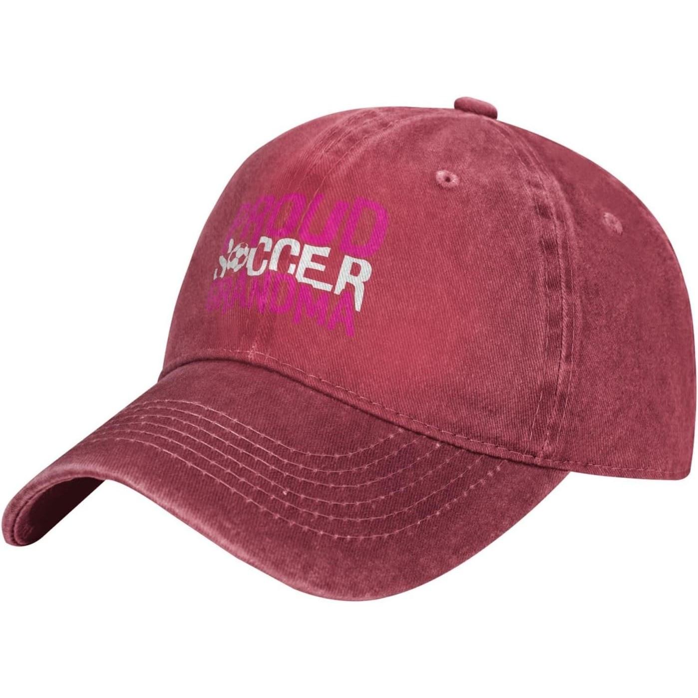 Proud Soccer Grandma Graphic Washed Baseball Cap Casual Cotton Adjustable Hat for Adults Can Be Adjusted красный