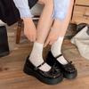 SSBL] Retro bow round head platform small leather shoes women's new skirt Mary Jane shoes