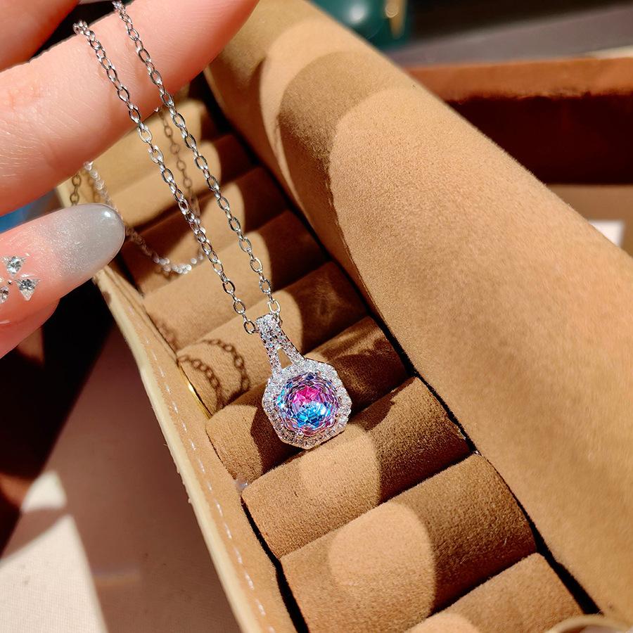 Fashion Square Bag Octagonal Rose Cut Pendant Necklace Colorful Diamond Ring Aquamarine Earrings Pink Diamond Treasure Suit Women