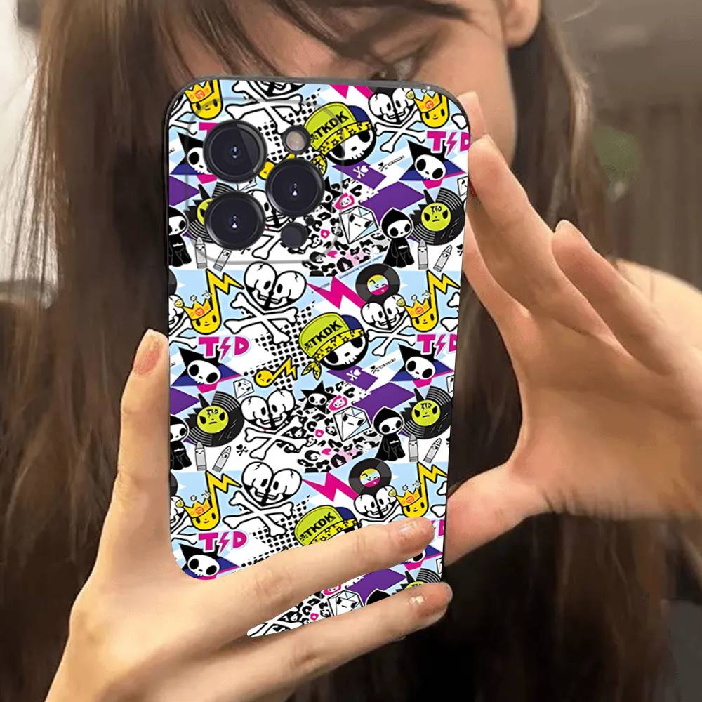 Character T-tokidoki Phone Case For Iphone 17 16 15 14 13 12 11 Pro Max Plus Black Shell Cover Case