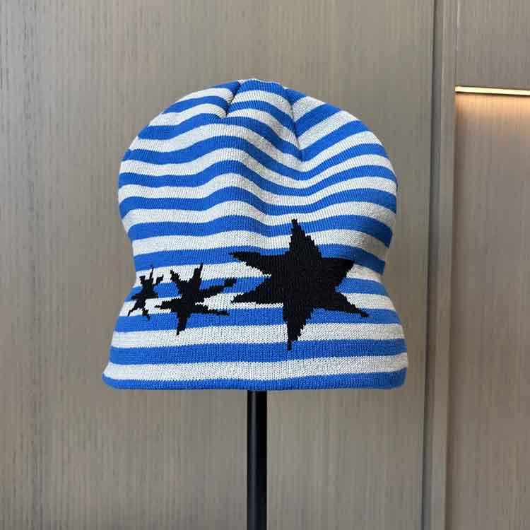 Early autumn lazy wind striped stars knitted hat women's winter warm and cold ear protection cold hat bag head stack hat