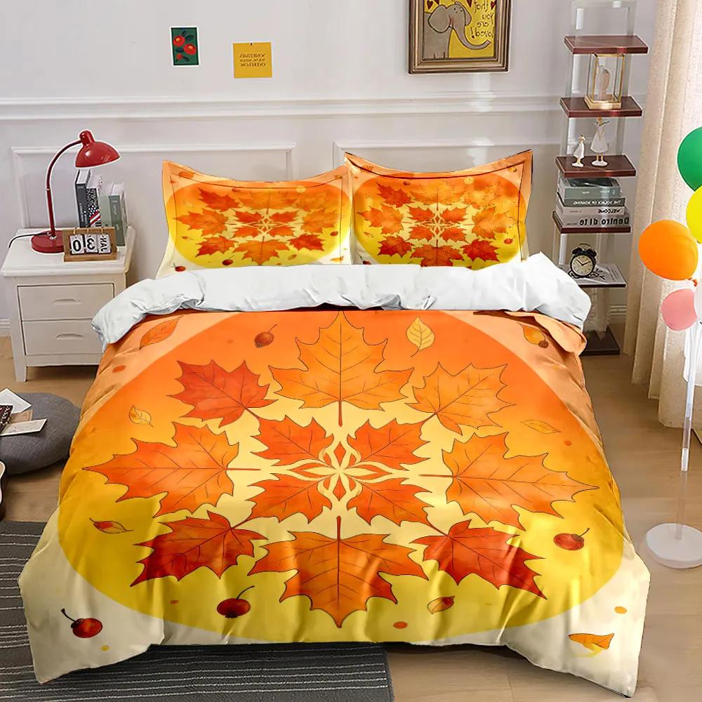 Autumn Leaf Pattern Decoration Set Soft Comfortable Duvet Cover Bedding Set Included 1*Duvet Cover & 2*Pillowcases Gift