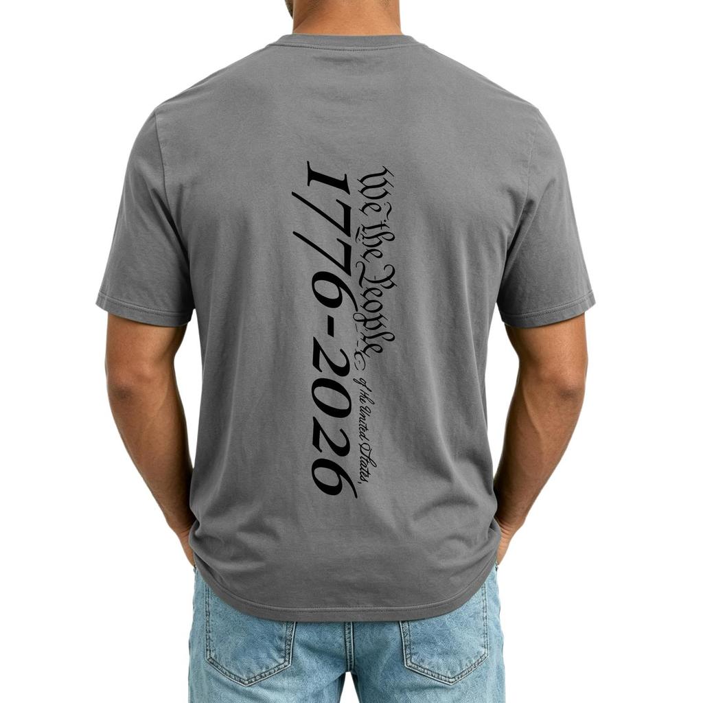 Men’s V Neck Short Sleeve T Shirt with 1776 Print Casual Loose Fit Top with Chest Pocket Suitable for Everyday Wear