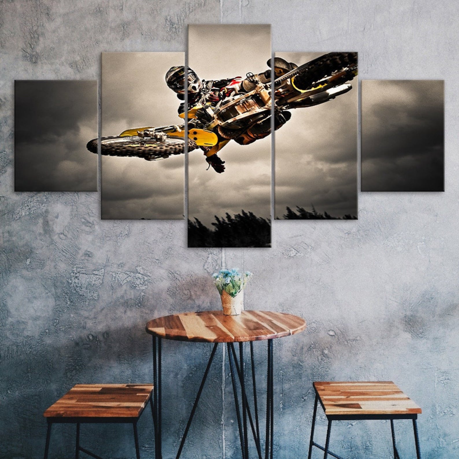

Motocross Stunt Bike Rider Canvas 5 Piece Five Panel Print Modern Wall Art Poster Picture Home Decor Gift For Him For Her 20X35 20X45 20X55CM
