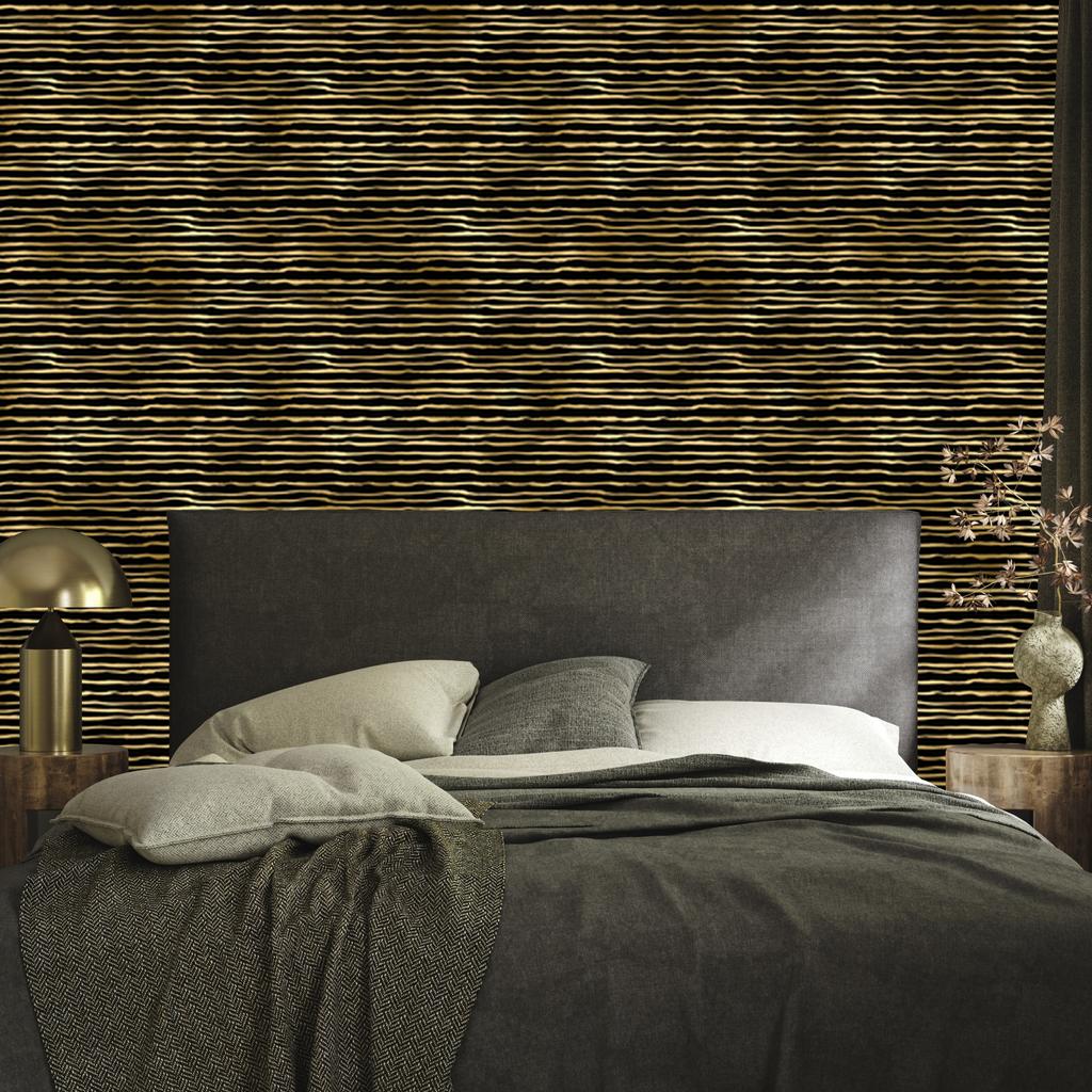Black and Gold Tropical Pattern Wallpaper Ochre, Black and Yellow 50x1000