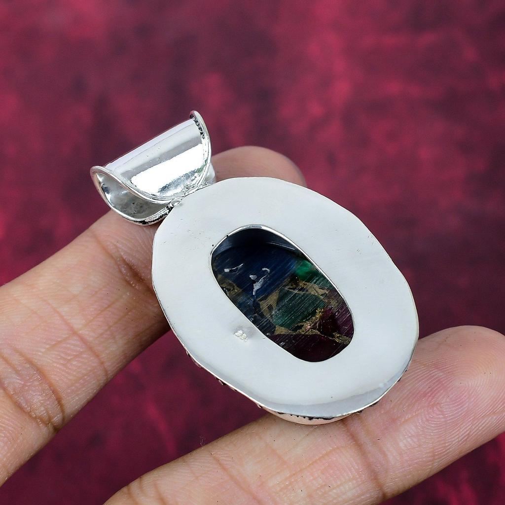 Multi Copper Turquoise Handmade Gemstone Pendant, 925 Solid Sterling Silver Pendant Beautiful Jewelry, Designer Pendant