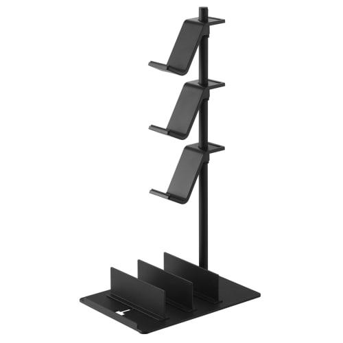 Yamazaki Smart Game Console & Controller Stand with Movable Dividers, Black, W15 x D21 x H40.8cm, Charges While Placed, Adjustable Height and Orientat
