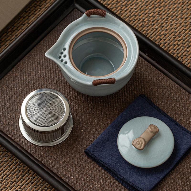 Chiński Ru Kiln Kuaike Cup Handheld Tea Set Kit Traditional 1 Pot 2 Cups Tea Maker Portable Stock Bags Chiński zestaw podróżny do herbaty
