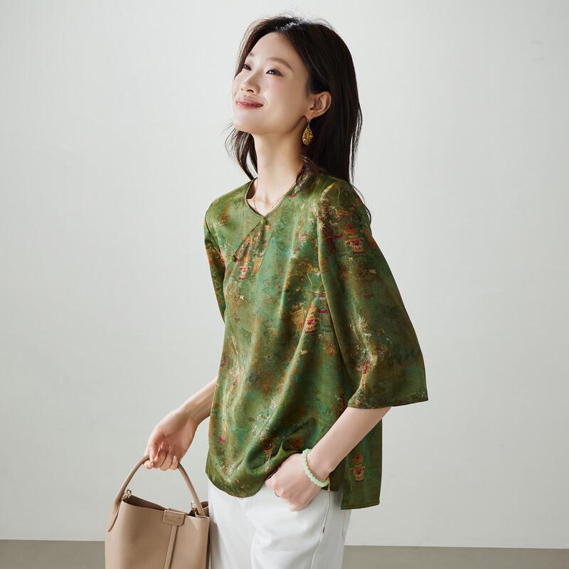 SOFSIL Women s New Chinese Style V-Neck Printed Shirt M