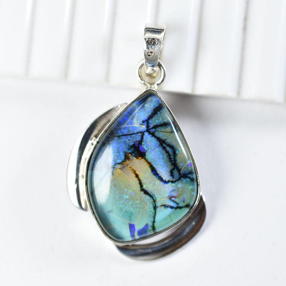 Natural Opal Pendant 35ct Multicolor Fancy 925 Sterling Silver Jewelry October Birthday Birthstone