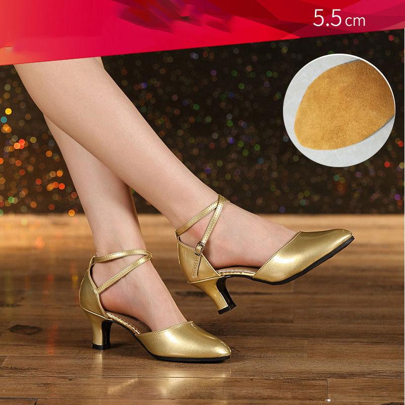 Women Glitter Leather Latin Dance Shoes Closed Toe Soft Sole Salsa Modern Shoe Tango Ballroom Dancing Shoes 3.5cm/5.5cm Heel