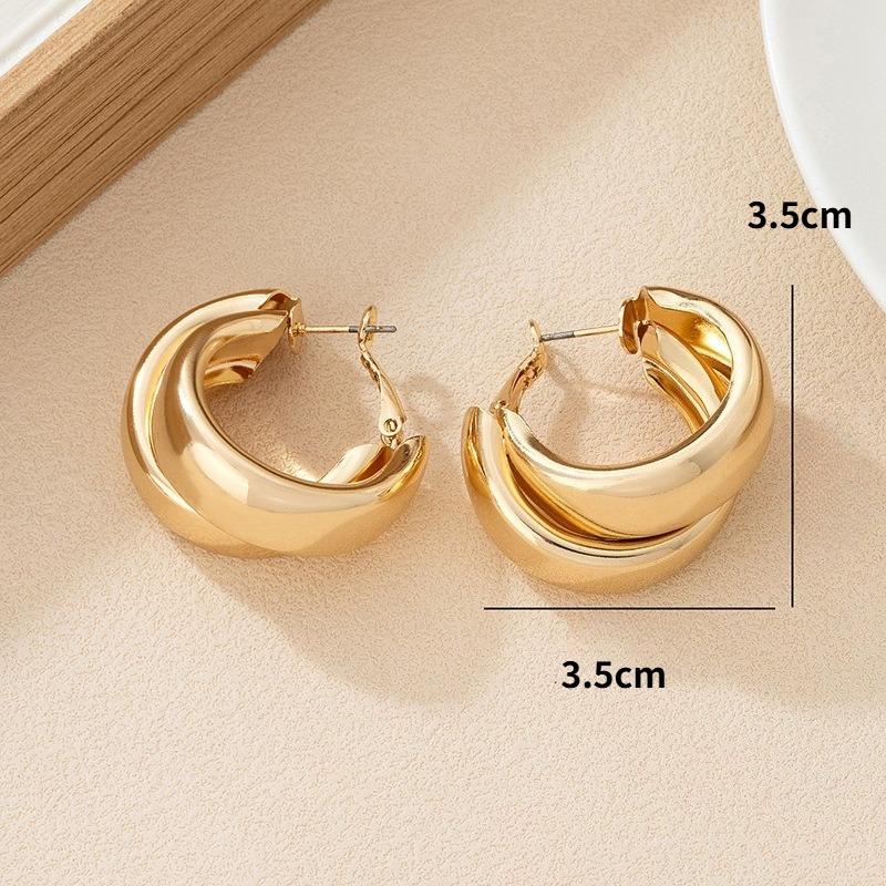 Elegant Double Layer Gold Chunky Hoop Earrings for Women Fashion Exaggerated Smooth C-Shaped Drop Earring Statement Jewelry Gift