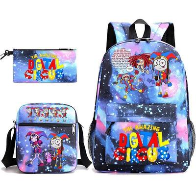 Large Capacity Schoolbag with Shoulder Strap; Student Three-piece Pencil Case Set
