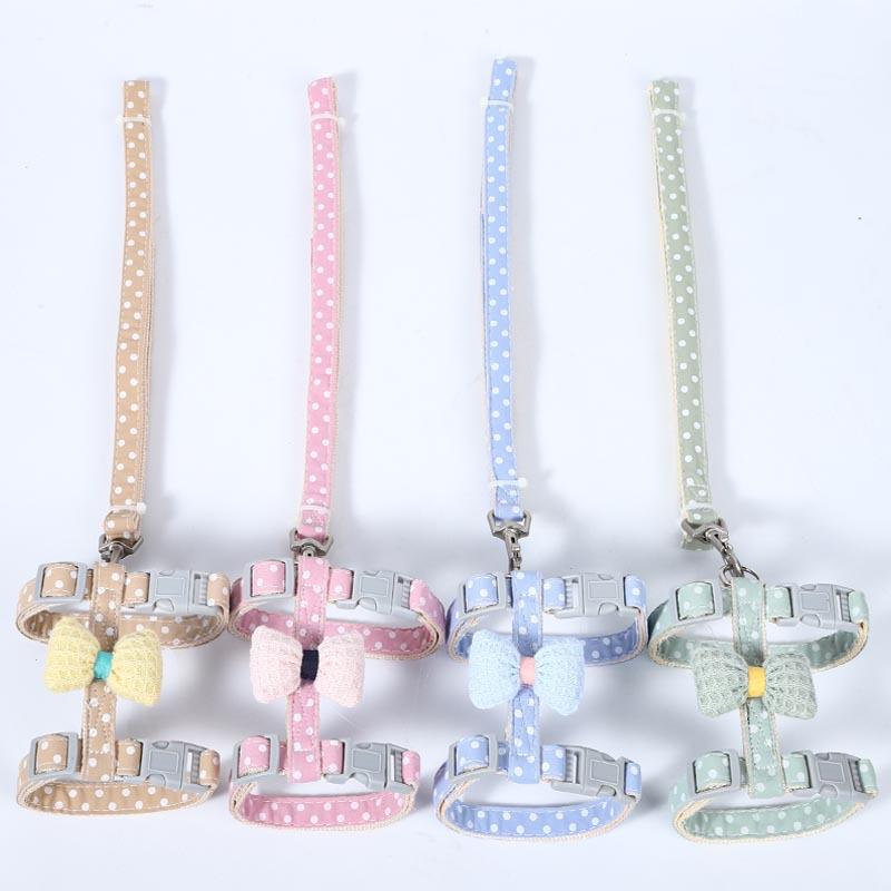 I-shaped traction rope spot Pippi Tao summer polka dot bow cat anti-break free pet going out cat
