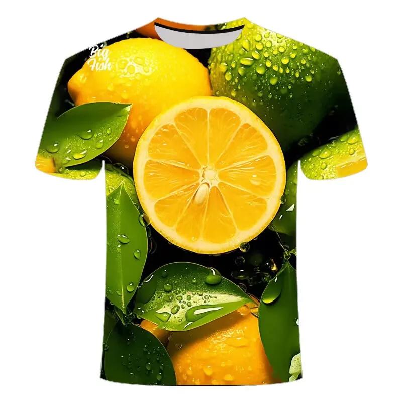 New 3D Fruits Lemon Orange Pritning T Shirt Blueberry Dragon Fruit Graphic