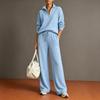 Women's Casual Half Zip Pullover Sweater and Wide Leg Pants Two Piece Set Lightweight Knit Loungewear Tracksuit for Everyday Wear