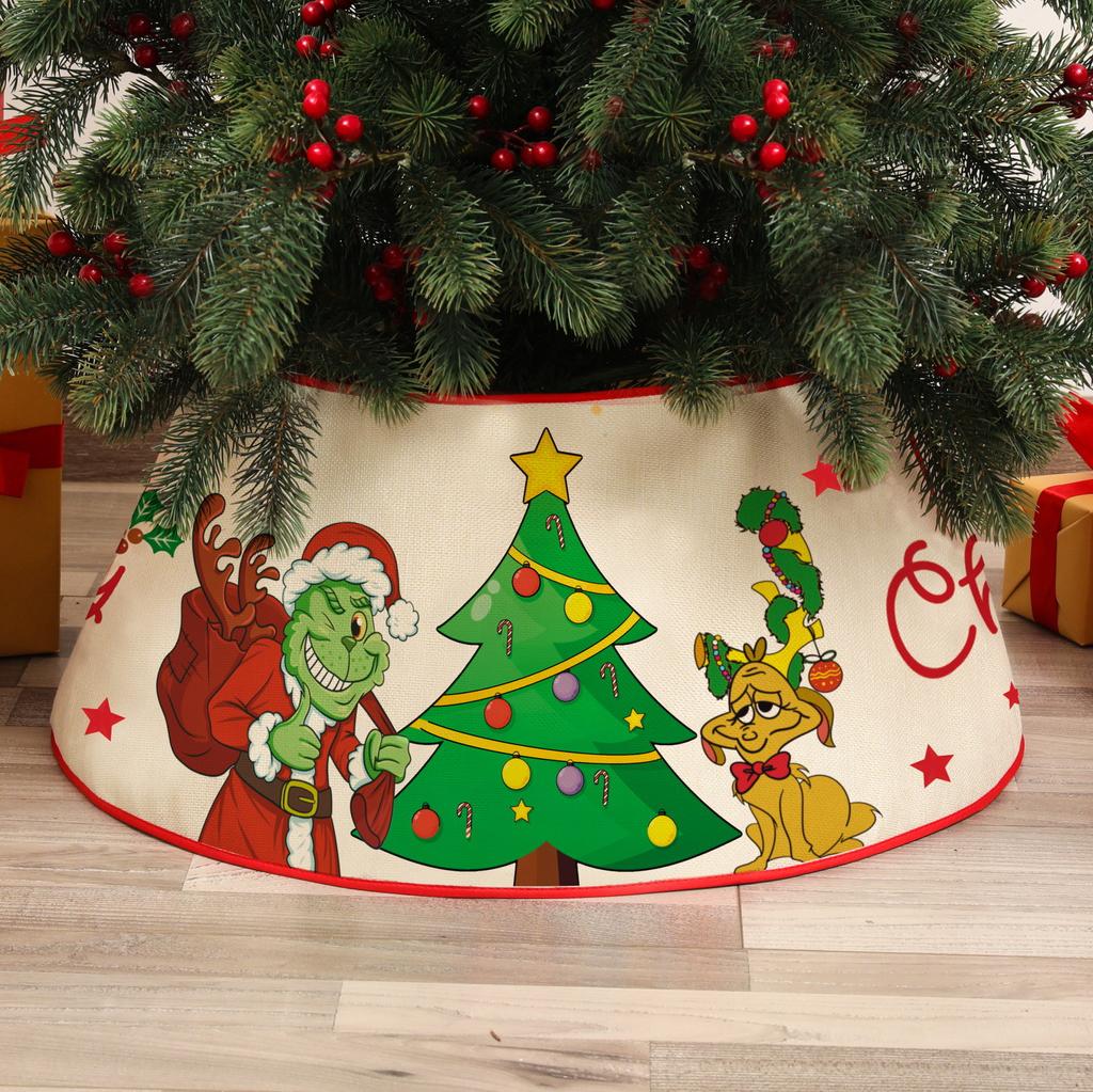 3D Round Plush Christmas Tree Skirt - Decorative Tree Base Cover Festive Christmas Scene Fence Ideal for Holiday Decorations