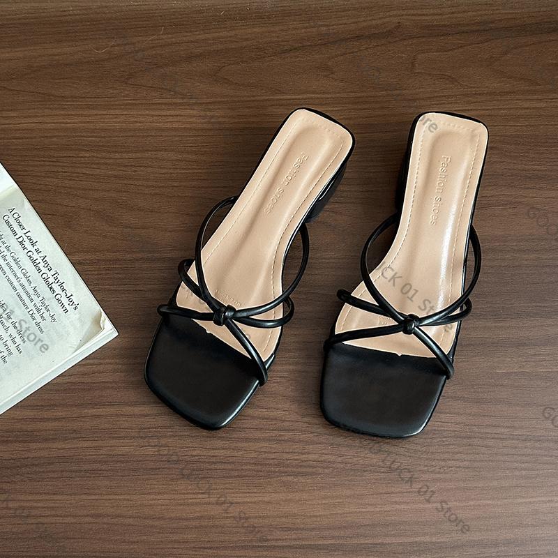 Fashion Comfortable Women's Open-Toe Slippers Summer Outdoor Wear 2025 New Sle  Knot Flat Heel Wide Strap Sandals for Skirts
