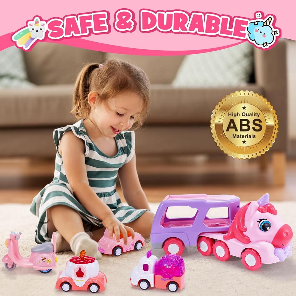 Toys for 1 2 3 Year Old Girls, Gifts for 1 2 Year Old Girls 5 in 1 Girl Cars for Toddlers 1-3 Unicorn Toy Little Girl Toys Age 2-3 Birthday Gifts for