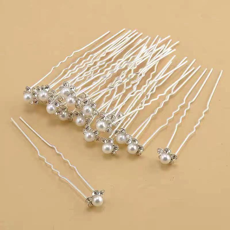Rhinestone Pearl Flower U-shaped Bride Hairpin Clip