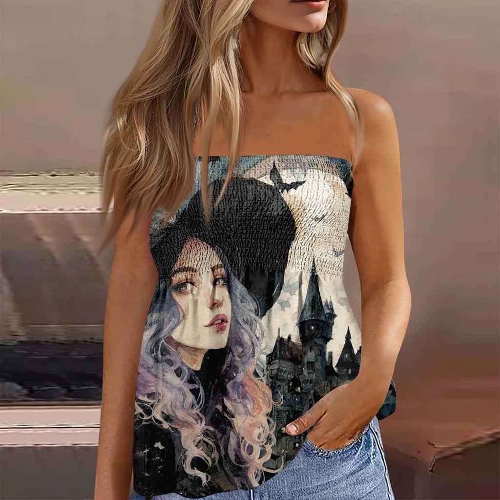 Sommer Schlauchtops für Damen, Niedliches Sexy Off-Shoulder Print Ärmelloses T-Shirt