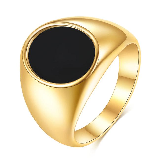 VQYSKO Men's Ring Punk Rock Smooth 316L Stainless Steel Signet Ring For Men Hip Hop Party Jewelry Male Wedding Anel