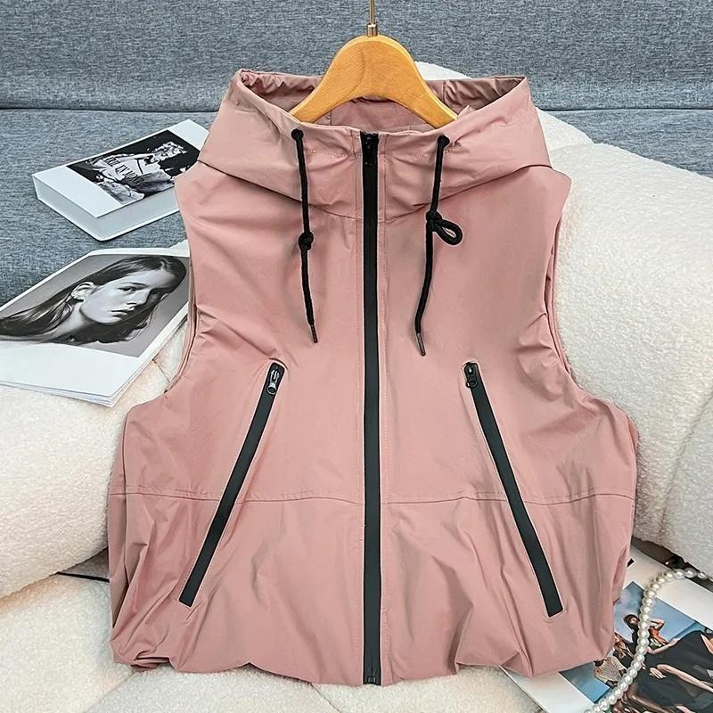 Explosionsweste Jacke Damen Sommer Stapelkleidung Kleines Tanktop Joker Ärmellose Jacke Mit Kapuze Weste Oberbekleidung Weiblich