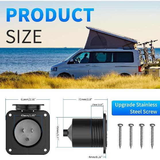 Gniazdo wejściowe 15A, 125V do zasilania z brzegu z wodoodporną klapką, 2-biegunowe 3-przewodowe gniazdo męskie do połączeń elektrycznych na łodzi, w zastosowaniach morskich