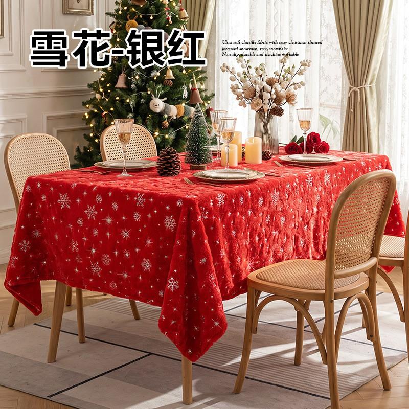 Christmas Tablecloth Rectangular White Festive Dining Decor With Snowflake Tree Patterns Home Holiday Party