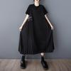 Short Sleeve Plus Size Vintage Black Pleated New In Dresses for Women Casual Loose Long Summer Dress