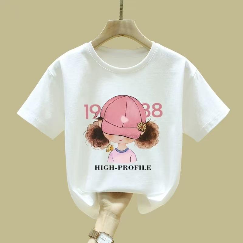 Girls White Short Sleeve T Shirt Summer Casual Top For Big Kids