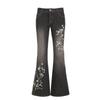 Women's Retro Low-Waist Flared Jeans with Floral Embroidery