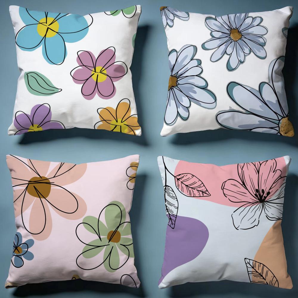 Line Flowers Cushion Cover Soft Decorative Pillow Case Suitable for Bedroom Sofa Car Travel Use
