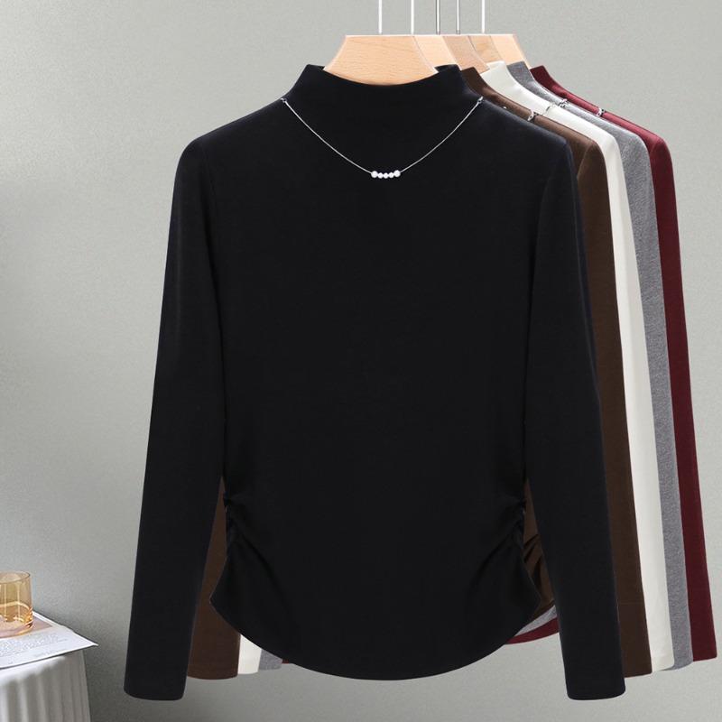 Semi-turtleneck bottoming shirt women's new autumn and winter long-sleeved inner slim-fit warm fleece polished top