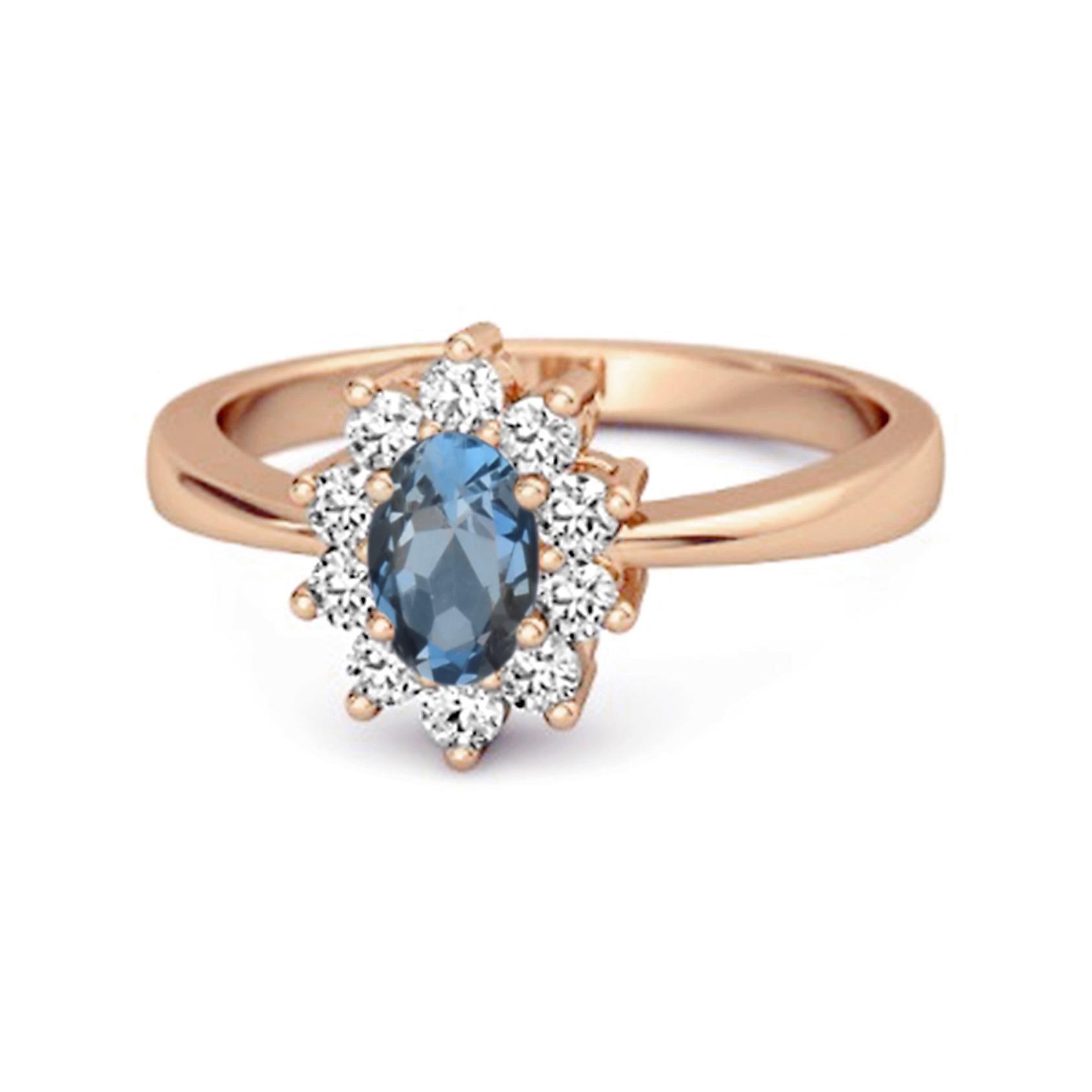 

London Blue Topaz Classic Halo Ring - 925 Sterling Silver Rose Gold Vermeil 12 Яскраво-рожевий