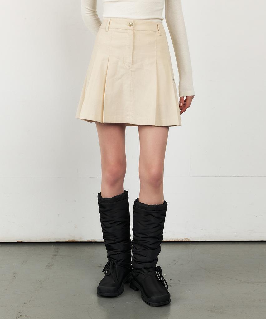 CITYBREEZE Corduroy Pleated Mini Skirt_Cream