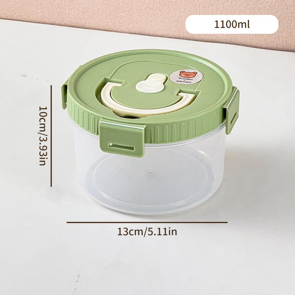 Worthbuy 1100Ml Round Clear Plastic Lunch Box With Handle Microwave Safe Portable Large Capacity Food Container For Students
