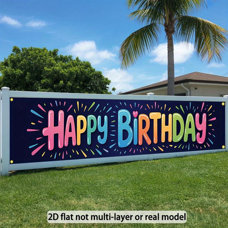 Happy Birthday Party Banner, Multicolor Text Design, Polyester Outdoor Indoor All-Season Yard Fence Home Decoration
