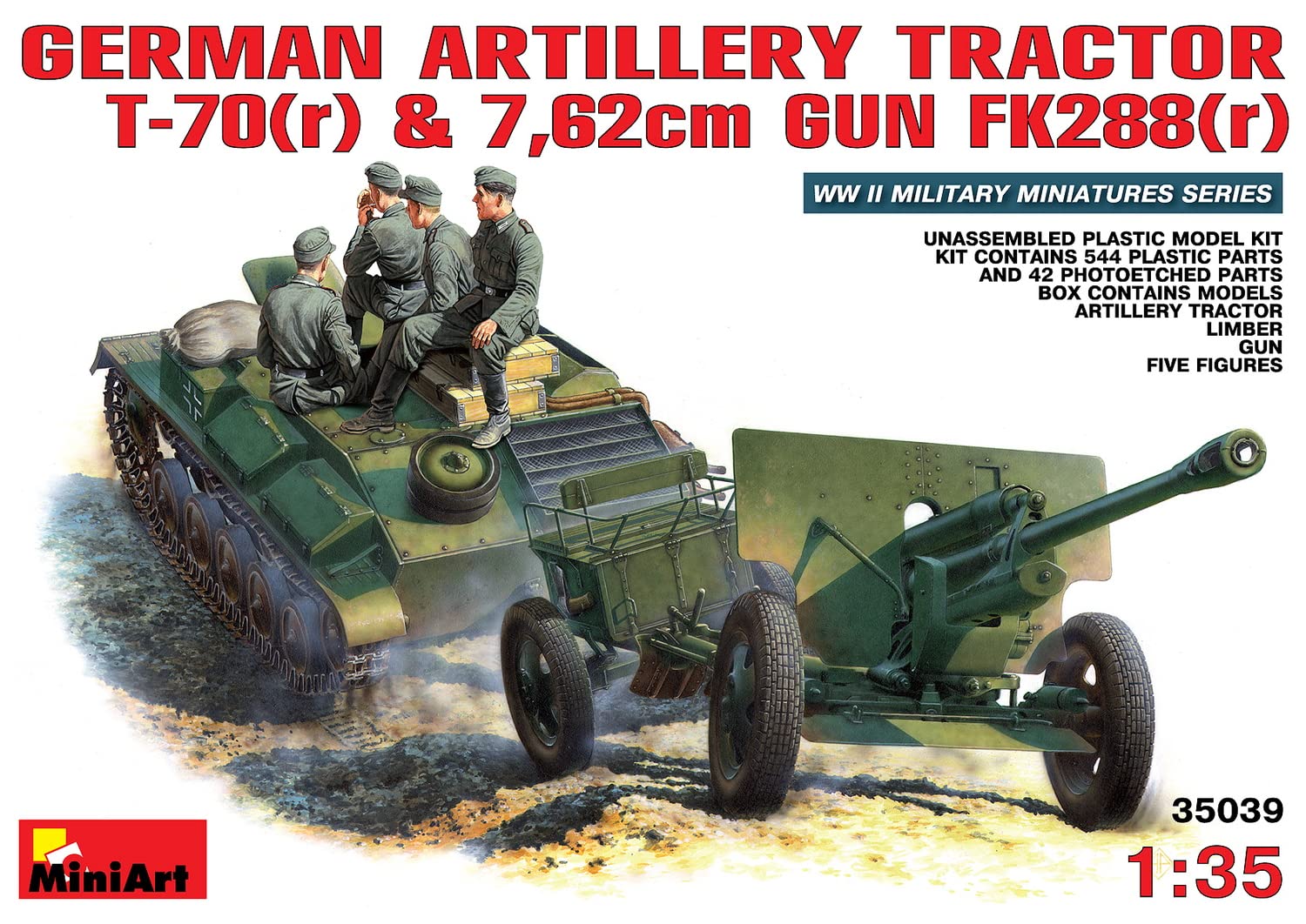

Miniart Немецкая полевая пушка MA35039 Пластиковая модель 1/35 Т-70р и 76,2мм
